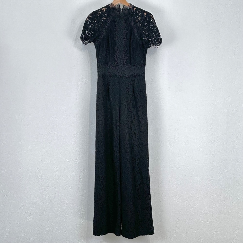 Antonio Melani Womens Full Lace Jumpsuit Sz 0 Formal Cocktail Wide Leg Black